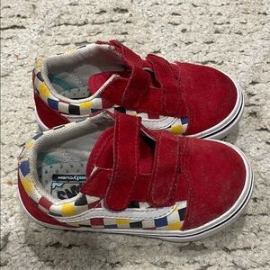 Vans Kids Red and Multicolor Checkered Sneakers size 7